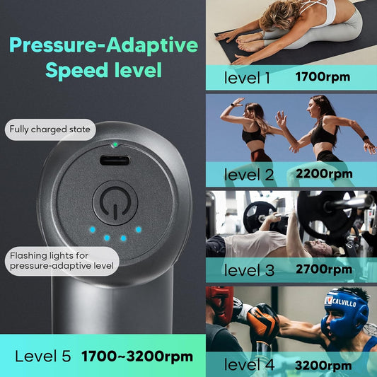 arboleaf Massagepistole mini Massage Gun 0,39kg mit 5 Geschwidigkeiten & 4 Massageköpfe, Handmassagegerät 3200U/Min mit flüsterleisem Motor, Muskelpistole für Zuhause, Fitness und Reisen