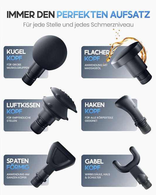 HELDENWERK Massagepistole inkl. 6 Massageköpfen & 3200 U/min I Muskel Massage-Gun mit USB-C Anschluss I Muskel Massagegerät, Massagegun, Muskelmassagepistole, Muskelpistole (Schwarz)