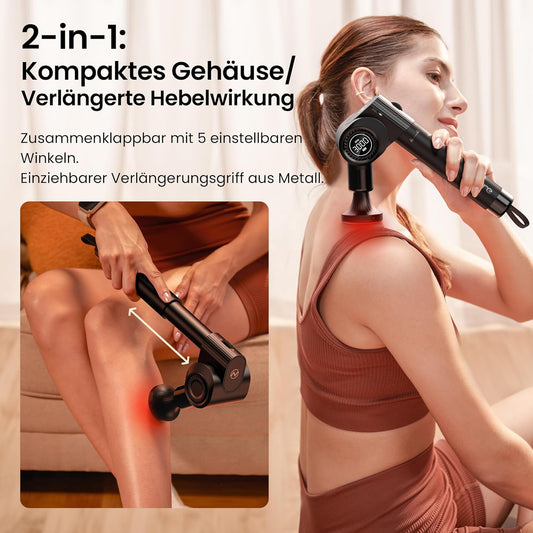 Massagepistole mit Wärmefunktion und Rotlichttherapie,Napre Massage Gun Massage Pistole mit Verlängerung,Muskel Percussion Massagegerät für Schulter Körper Rücken Entspannung,32 Geschwindigkeiten