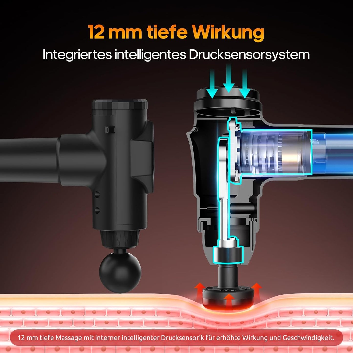 Massagepistole mit Wärmefunktion, AERLANG Massage Pistole Massage Gun, Muskel Massage Gun Massagegerät mit LED Anzeige, Handmassagegeräte Massage Pistole mit 20verstellbaren Stufen&7 Massageköpfen