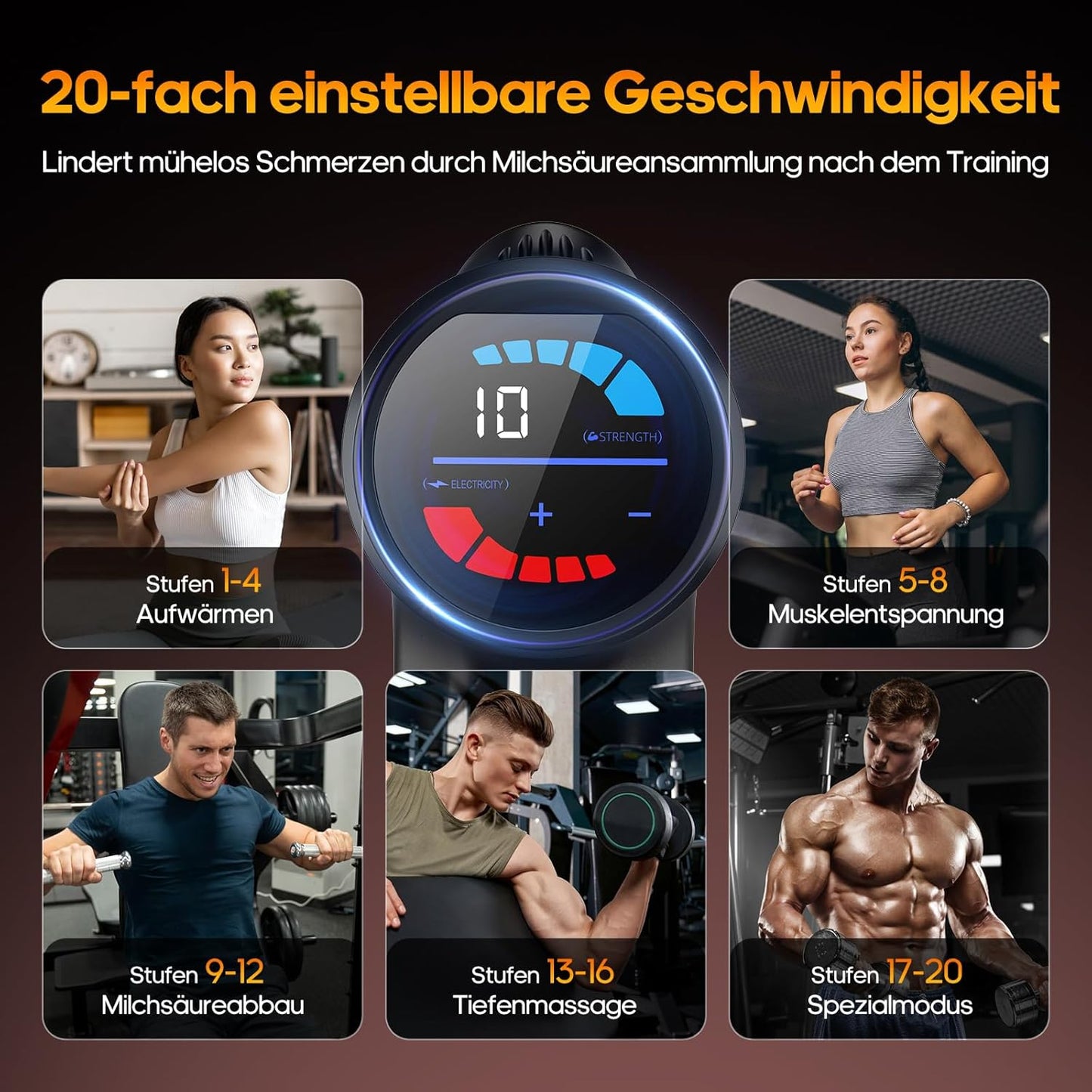 Massagepistole mit Wärmefunktion, AERLANG Massage Pistole Massage Gun, Muskel Massage Gun Massagegerät mit LED Anzeige, Handmassagegeräte Massage Pistole mit 20verstellbaren Stufen&7 Massageköpfen